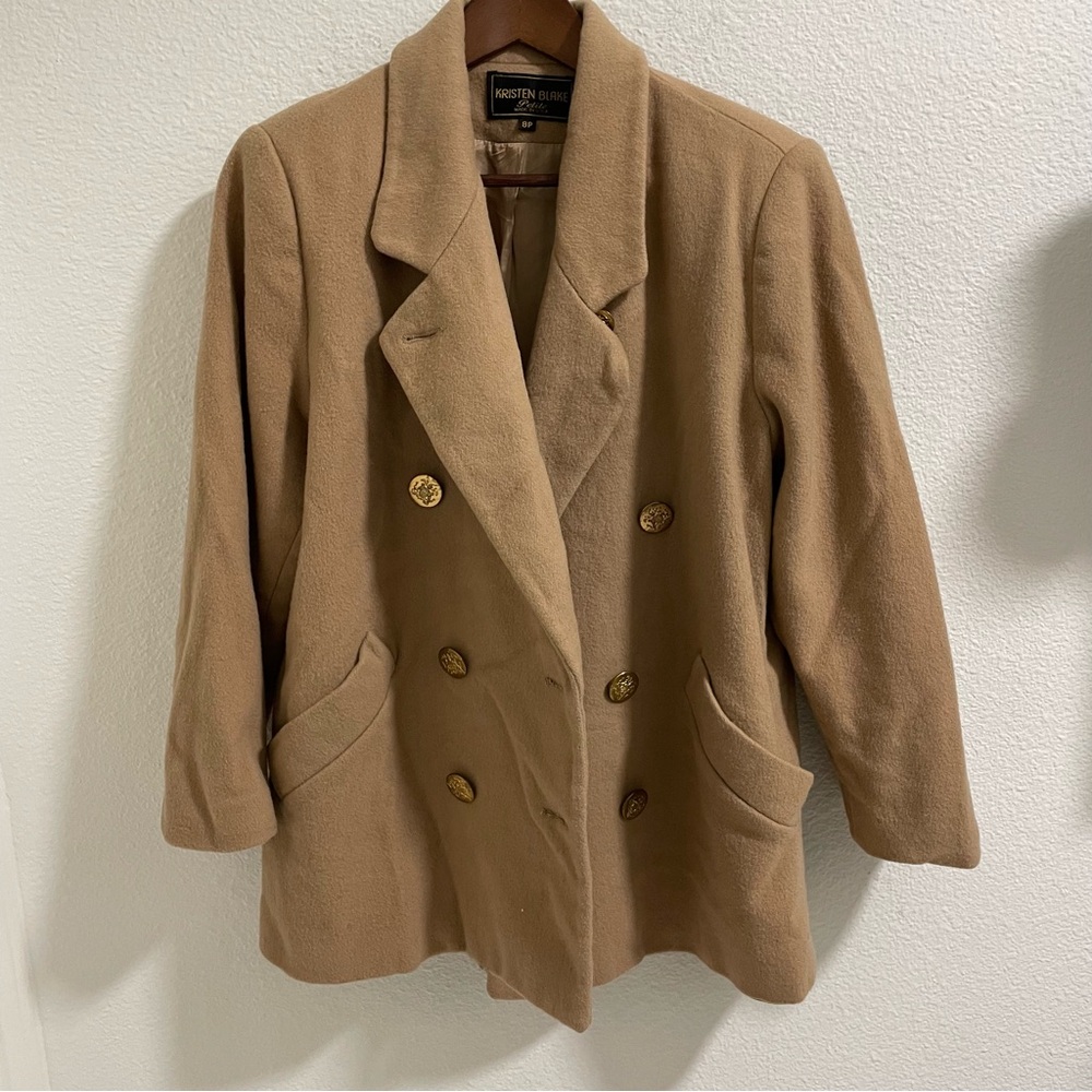 Vintage Kristen Blake Women's Tan Double-Breasted wool Coat